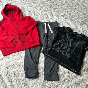 4T boys guess kids, black T-shirt, rabbit, bear hoodie, Old Navy sweats